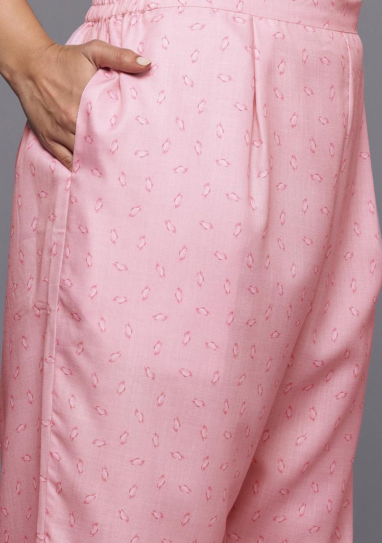 Pink Abstract Print Cotton Salwar Kameez