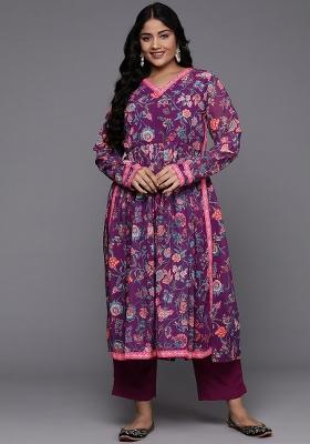 Purple Abstract Print Georgette Salwar Kameez