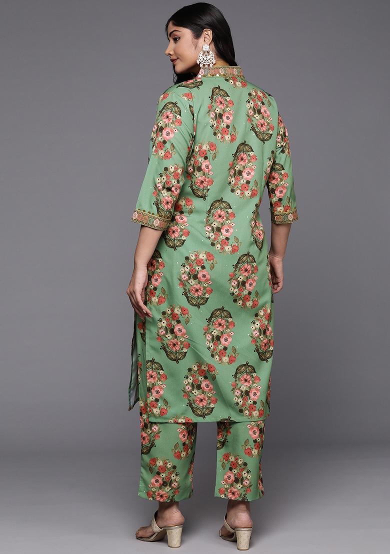Green Abstract Print Crepe Salwar Kameez