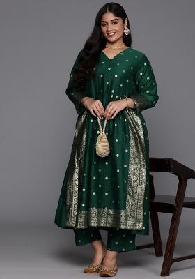 Green Abstract Print Chenderi Salwar Kameez