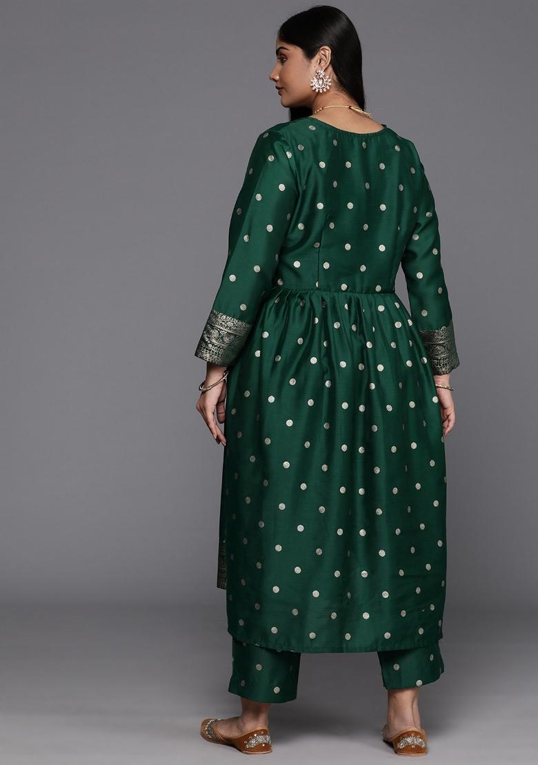 Green Abstract Print Chenderi Salwar Kameez