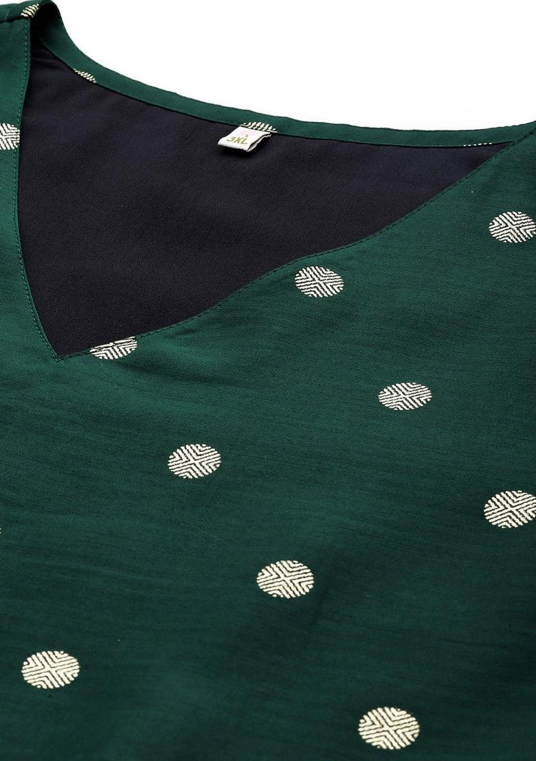 Green Abstract Print Chenderi Salwar Kameez