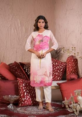 White Floral Print Art Silk Salwar Kameez With Dupatta