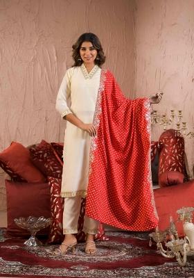 Off White Resham Embroidery Rayon Salwar Kameez With Dupatta