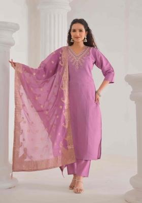 Pink Resham Embroidery Chenderi Salwar Kameez With Dupatta