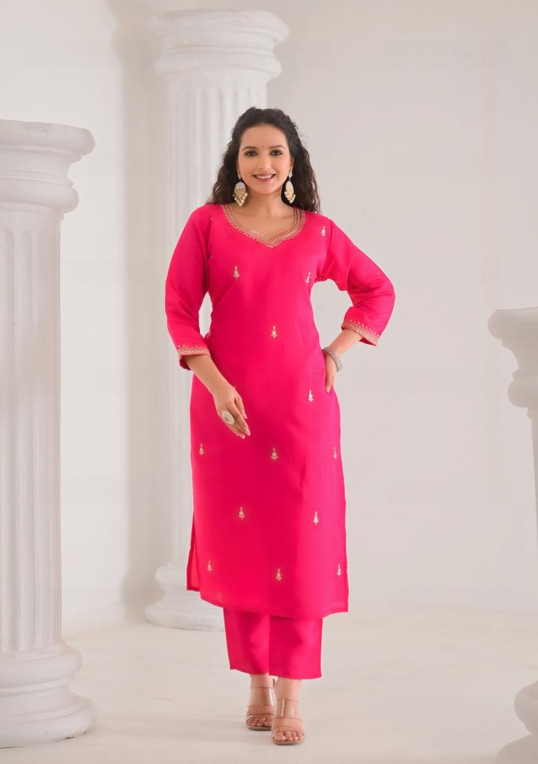 Pink Resham Embroidery Chenderi Salwar Kameez With Dupatta