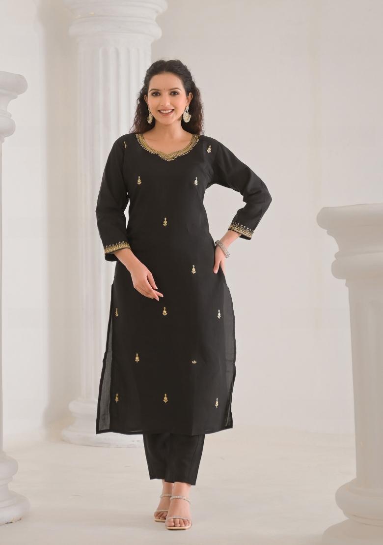 Black Resham Embroidery Chenderi Salwar Kameez With Dupatta