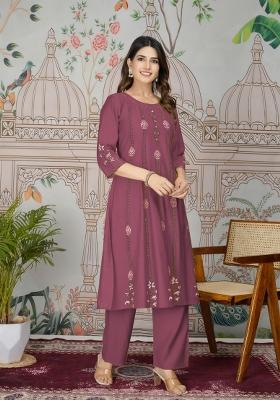 Burgundy Resham Embroidery Viscose Salwar Kameez