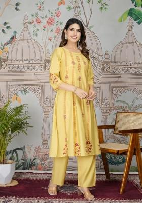 Yellow Resham Embroidery Viscose Salwar Kameez