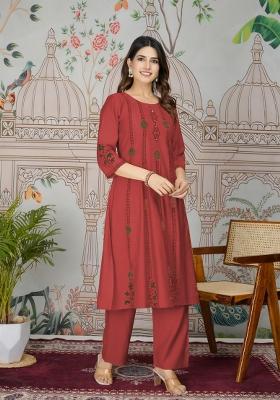 Maroon Resham Embroidery Viscose Salwar Kameez