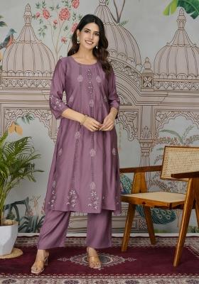Purple Resham Embroidery Viscose Salwar Kameez