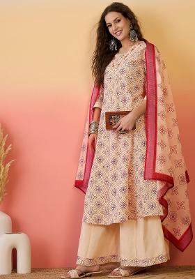 Peach Resham Embroidery Art Silk Salwar Kameez With Dupatta