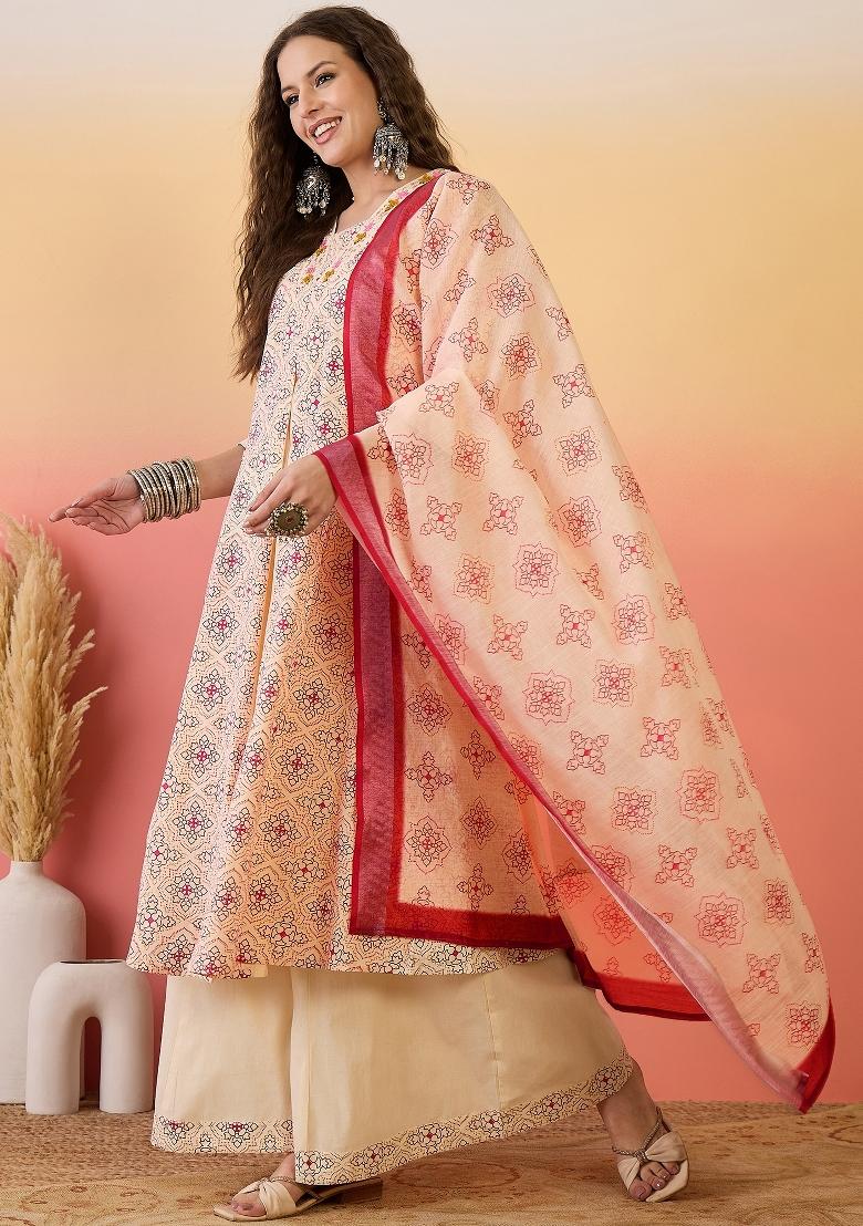 Peach Resham Embroidery Art Silk Salwar Kameez With Dupatta