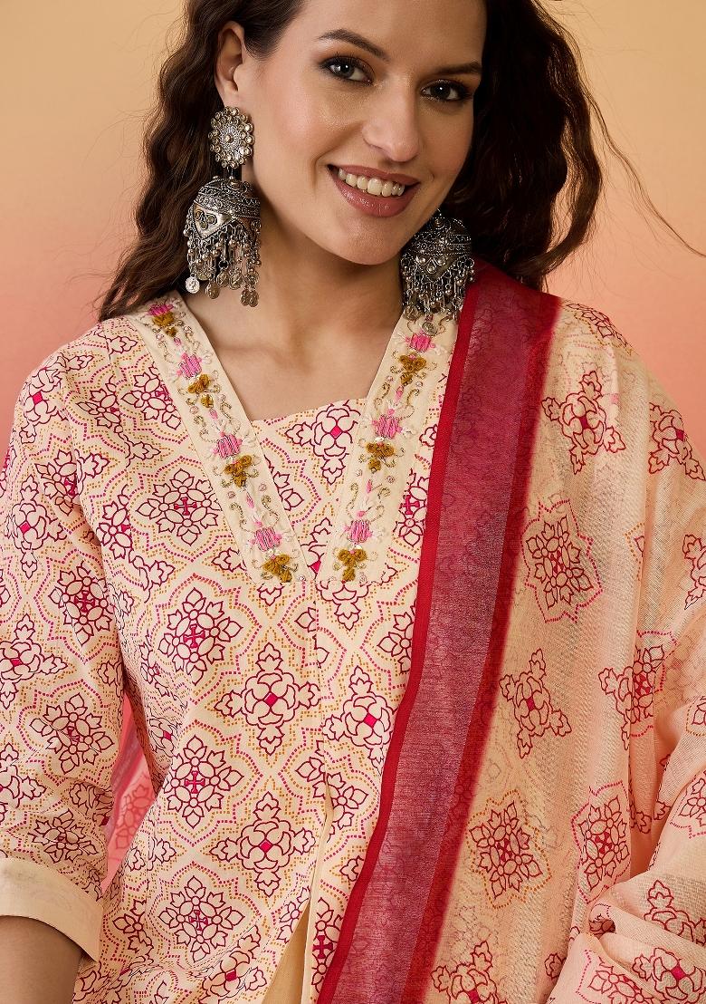 Peach Resham Embroidery Art Silk Salwar Kameez With Dupatta