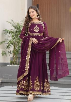 Maroon Sequin Embroidered Georgette Anarkali Set With Dupatta