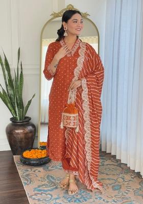 Orange Resham Embroidery Art Silk Salwar Kameez With Dupatta