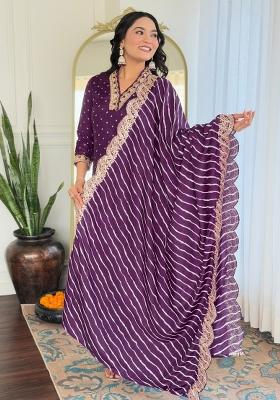 Maroon Resham Embroidery Art Silk Salwar Kameez With Dupatta