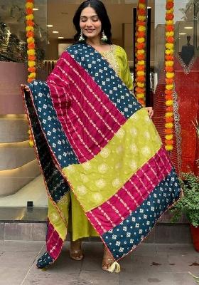 Lemon Yellow Resham Embroidery Chenderi Salwar Kameez With Dupatta