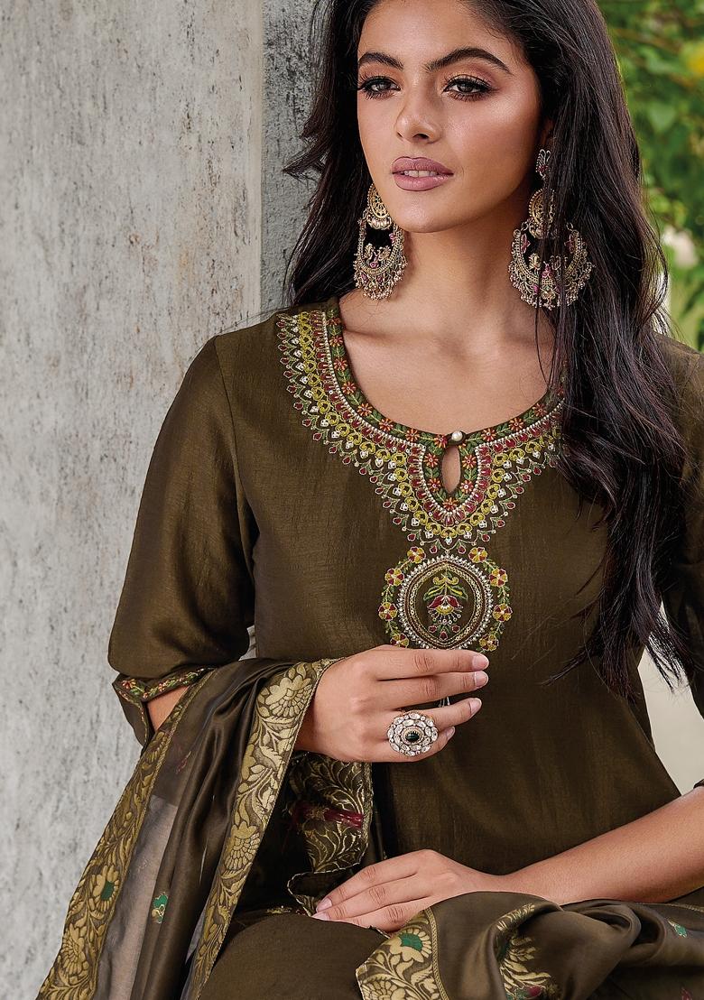 Grey Resham Embroidery Viscose Salwar Kameez With Dupatta