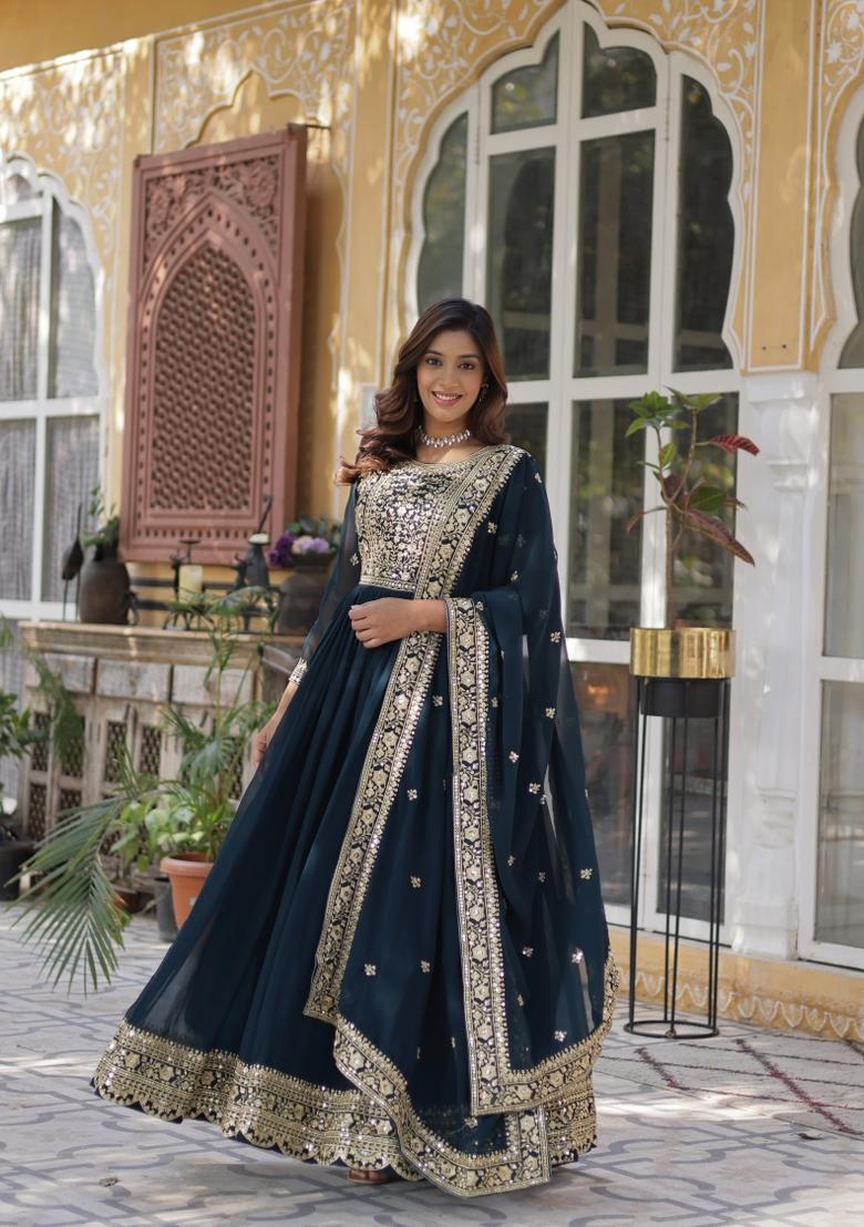 Green Zari Work Georgette Anarkali Set With Dupatta