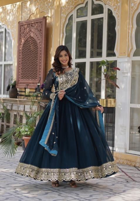 Green Zari Work Georgette Anarkali Set With Dupatta