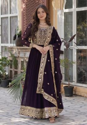 Maroon Zari Work Georgette Anarkali Set With Dupatta