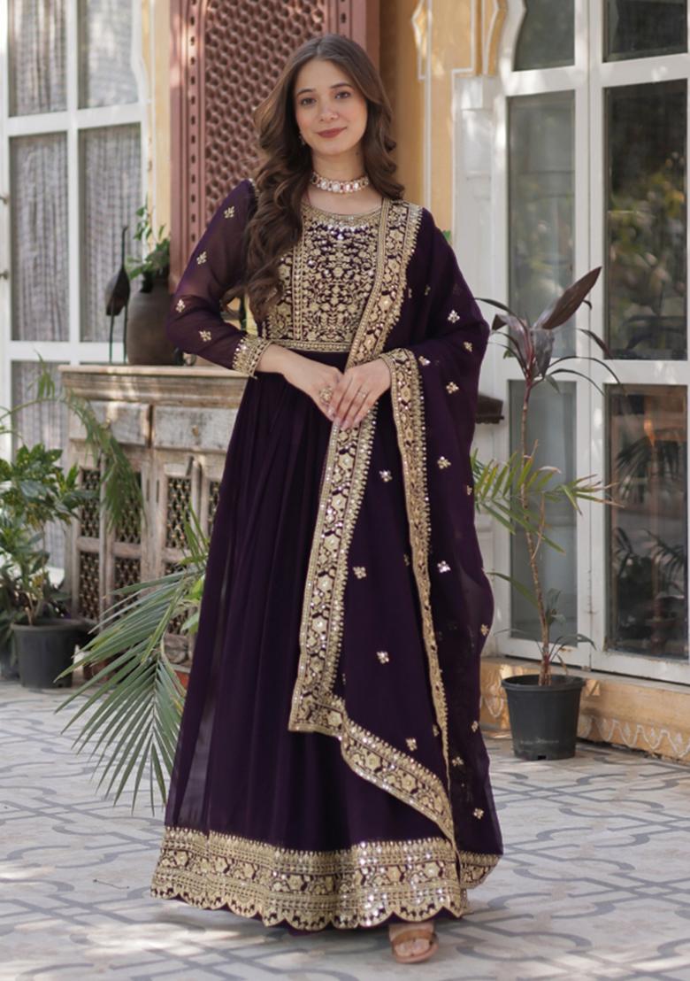 Maroon Zari Work Georgette Anarkali Set With Dupatta