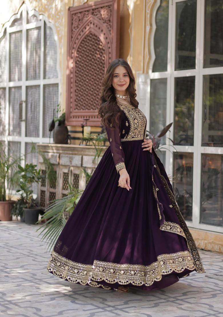 Maroon Zari Work Georgette Anarkali Set With Dupatta