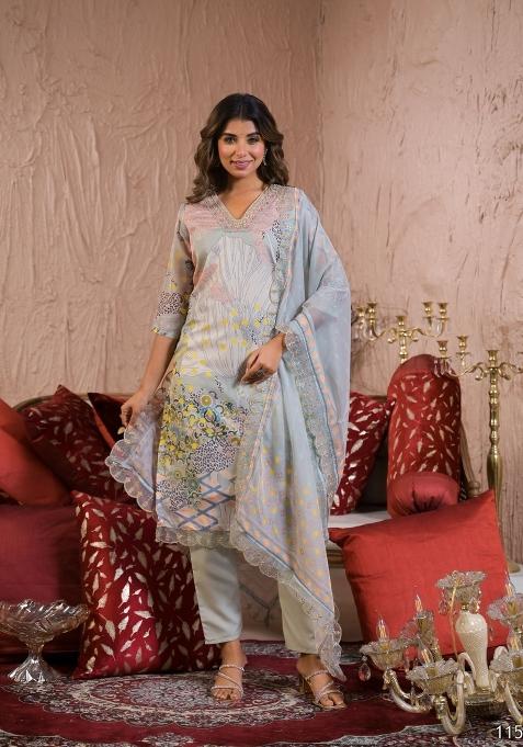 Grey Resham Embroidery Organza Salwar Kameez With Dupatta