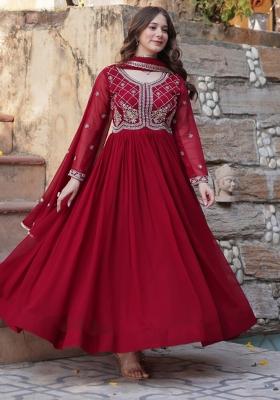 Maroon Zari Work Georgette Anarkali Set With Dupatta