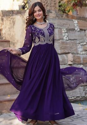 Purple Zari Work Georgette Anarkali Set With Dupatta