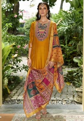 Yellow Resham Embroidery Art Silk Salwar Kameez With Dupatta