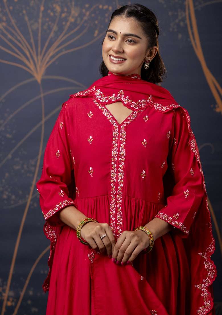 Pink Embroidered Silk Anarkali Set - Indya