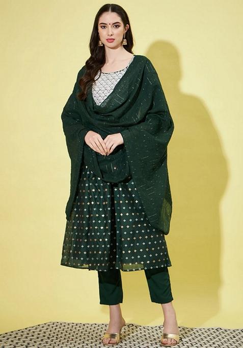 Green Embroidered Chanderi Salwar Kameez With Dupatta