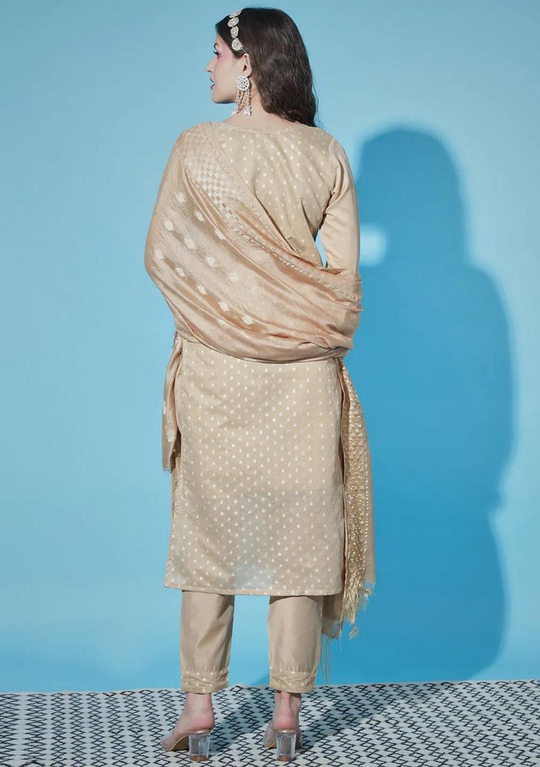 Chicku Brown Embroidered Chanderi Salwar Kameez With Dupatta