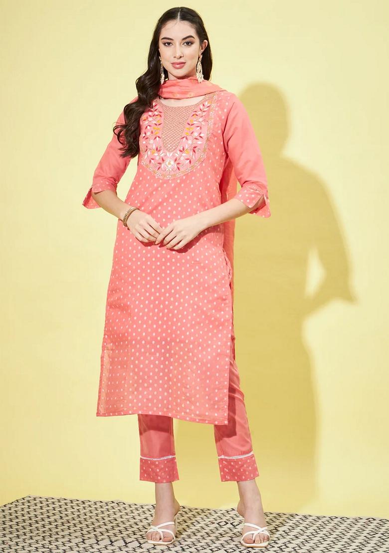 Gajri Pink Embroidered Chanderi Salwar Kameez With Dupatta