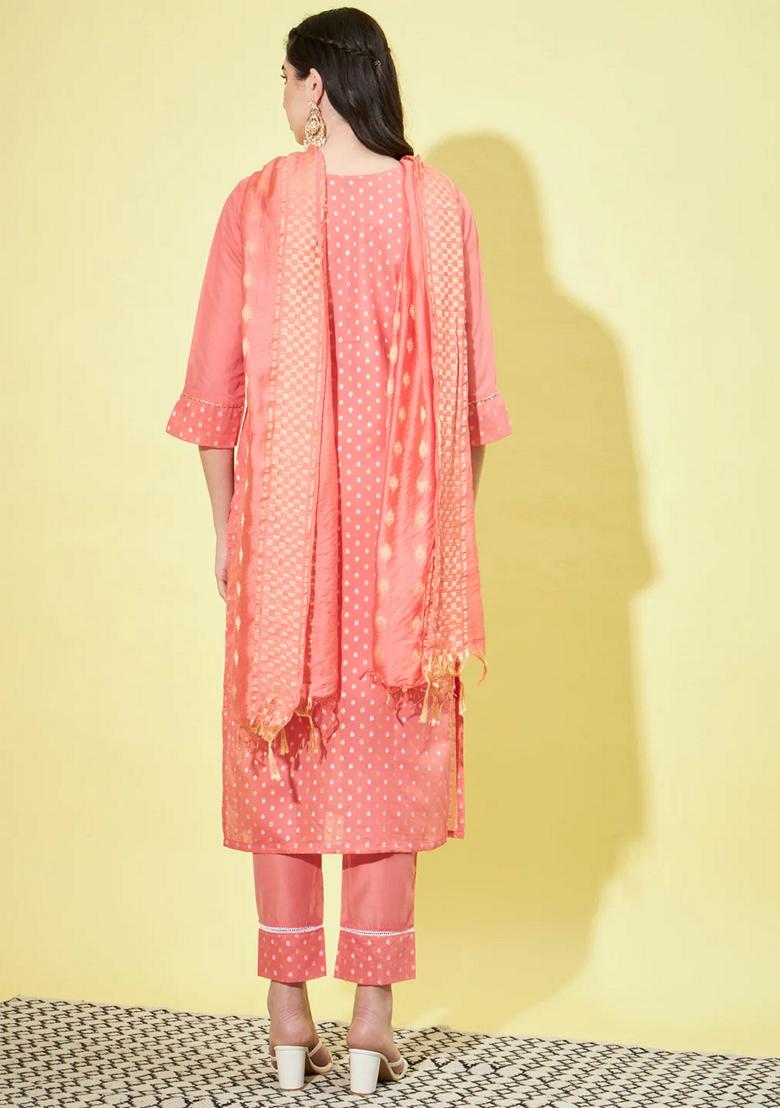 Gajri Pink Embroidered Chanderi Salwar Kameez With Dupatta