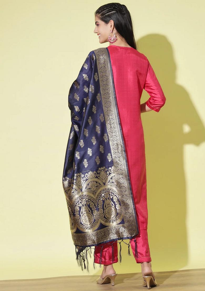 Red Self Design Pure Cotton Salwar Kameez With Dupatta