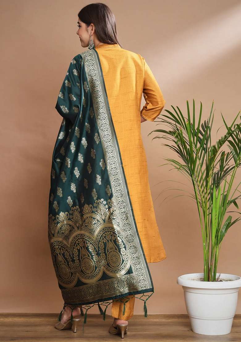 Mustard Yellow Solid Cotton Straight Kurta Set - Indya