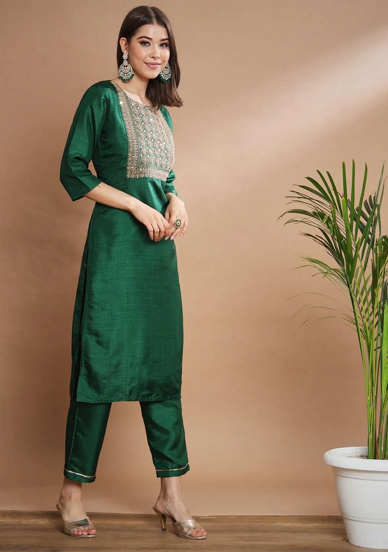 Teal Blue Embroidered Silk Blend Salwar Kameez With Dupatta - Indya
