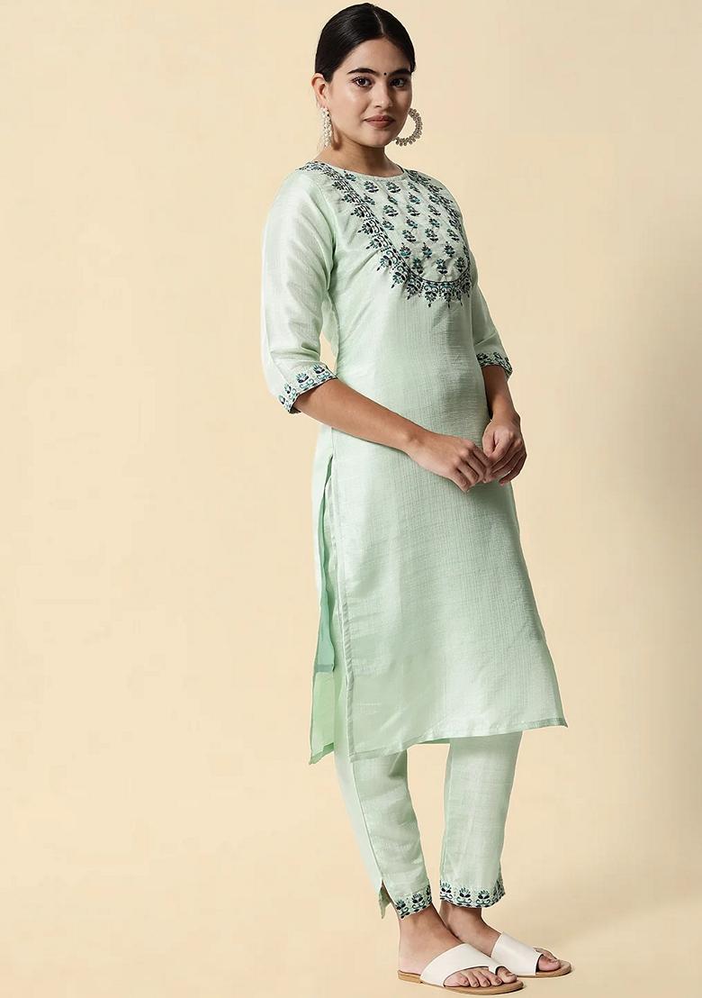 Blue Embroidered Pure Cotton Salwar Kameez With Dupatta