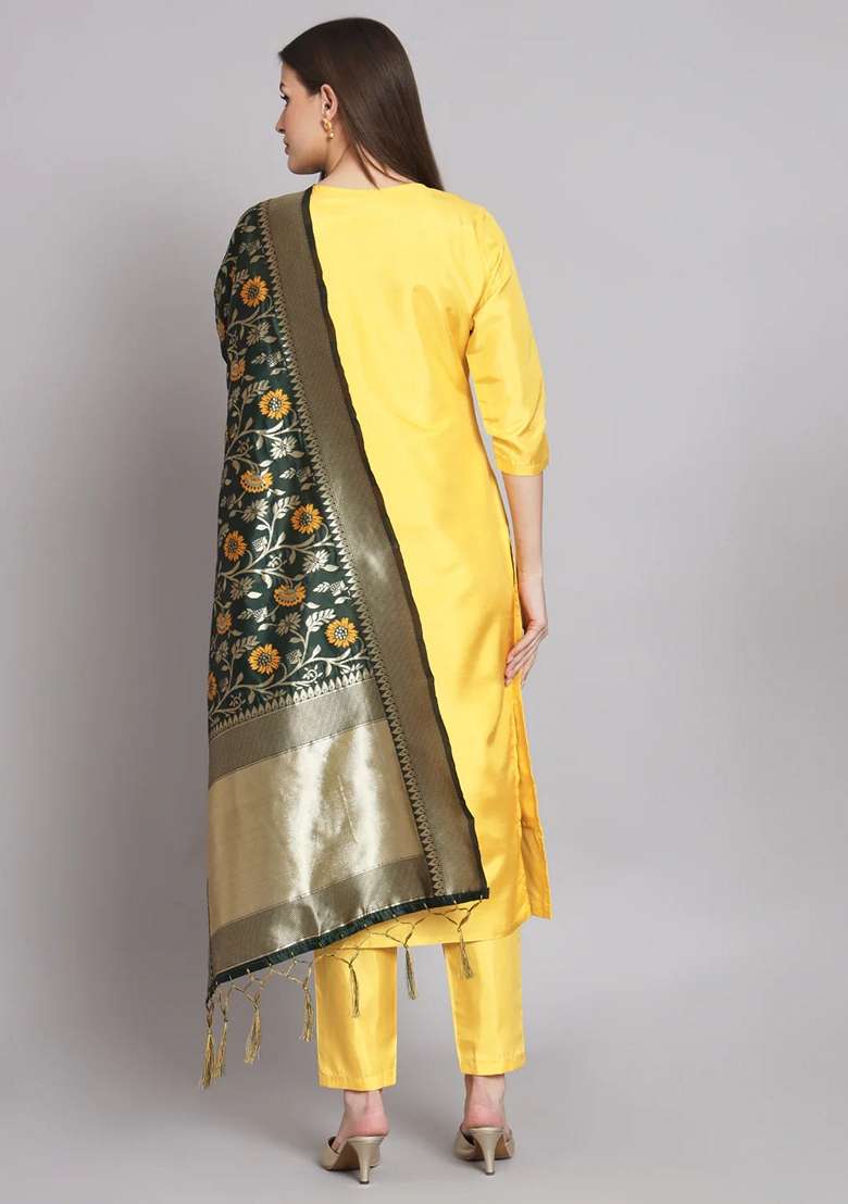 Yellow Solid Cotton Straight Kurta Set - Indya