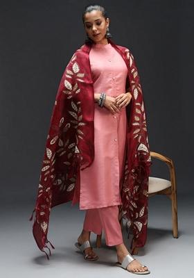 Pink Printed Art Silk Salwar Kameez With Dupatta
