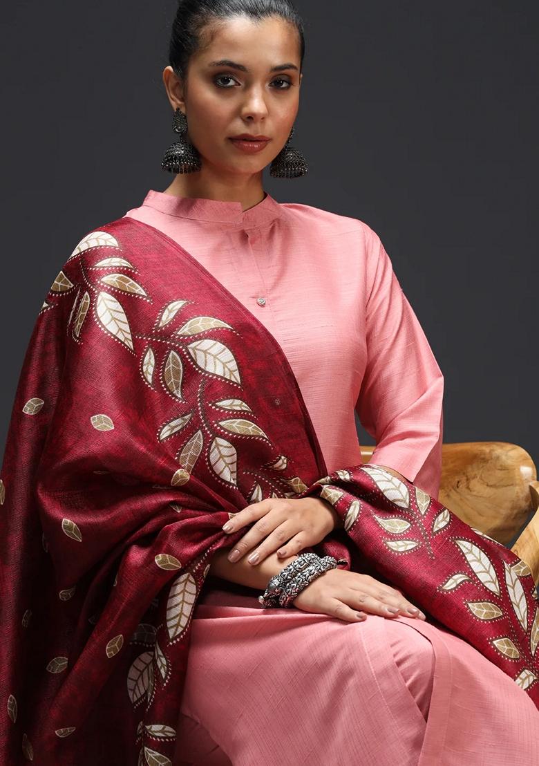 Pink Printed Art Silk Salwar Kameez With Dupatta