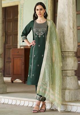 Green Embroidered Chanderi Salwar Kameez With Dupatta