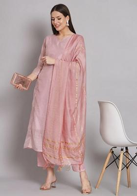 Pink Embroidered Chanderi Salwar Kameez With Dupatta
