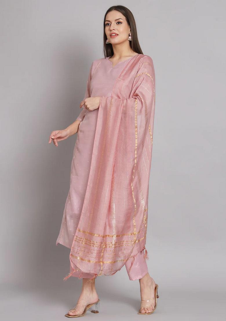 Pink Embroidered Chanderi Salwar Kameez With Dupatta
