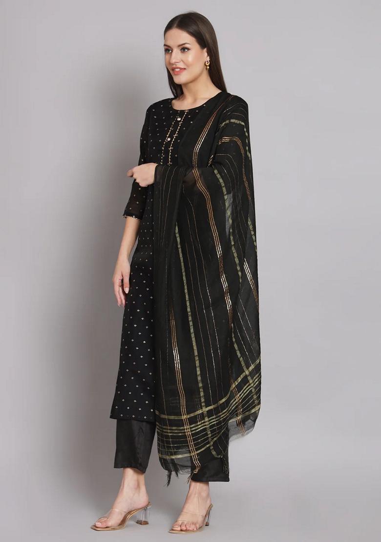 Black Embroidered Chanderi Salwar Kameez With Dupatta