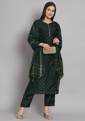 Green Embroidered Chanderi Salwar Kameez With Dupatta