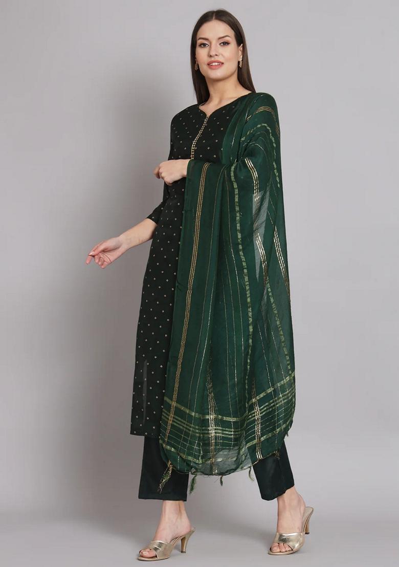 Green Embroidered Chanderi Salwar Kameez With Dupatta
